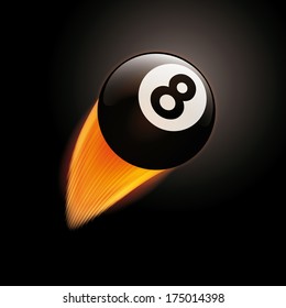 Vector Illustration of flaming billiard eight ball flying a curve