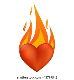 Vector illustration with flaming heart at fire