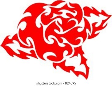  A vector illustration of a Flaming Rose in Tribal Style. Great for all kind of designs including vehicle grapics. The image is VERY CLEAN and ready to cut.