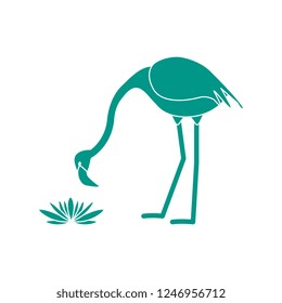 Vector illustration with flamingo bird and water lilies flowers. Design for poster or print.