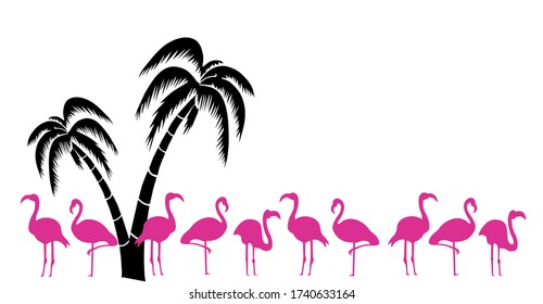 Vector illustration of Flamingo Birds under a palm tree