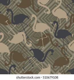 Vector illustration flamingo. Exotic bird. seamless pattern design. Cute flamingo. Camouflage color