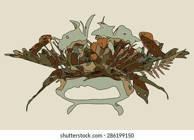 Vector illustration flamingo flower and cattleya flower arrangement in vase