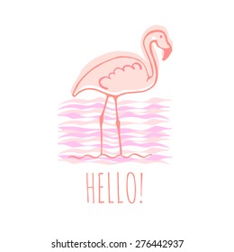 Vector illustration flamingo with "Hello!' text.