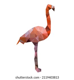 Vector illustration of a flamingo in low poly style. Abstract art of animal with polygonal shapes.