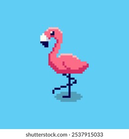 Vector Illustration of Flamingo with Pixel Art Design, perfect for game assets themed designs