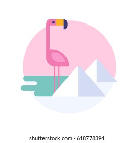 Vector illustration of flamingo for sticker or label. South America.