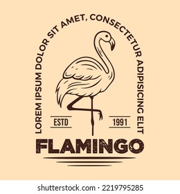 Vector Illustration of Flamingo with vintage style for logo, labels, emblem, t-shirt in hand drawn sketch style