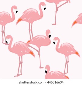 vector illustration of flamingos silhouettes seamless background