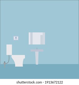 Vector illustration flash design concept of bathroom in blue tones.