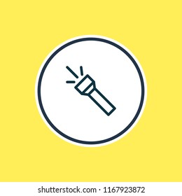 Vector illustration of flash icon line. Beautiful camping element also can be used as flashlight icon element.