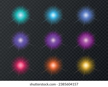 Vector illustration of a flash of light of various colors on a transparent background.