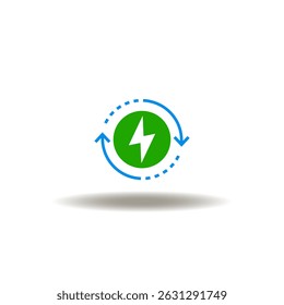 Vector illustration of flash lightning with round arrows process generation. Symbol of green energy production.