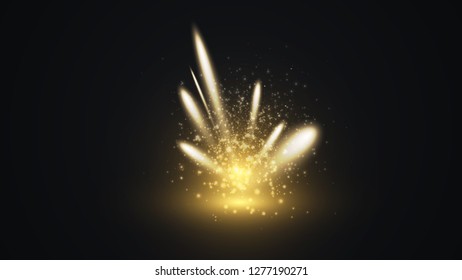 Vector illustration of a flash or meteor shower. Sparks fly apart. The explosion of hot particles. Abstract background
