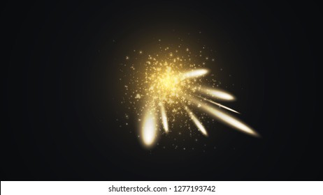 Vector illustration of a flash or meteor shower. Sparks fly apart. The explosion of hot particles. Abstract background