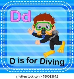 vector illustration of Flashcard letter D is for diving