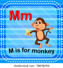 vector illustration of Flashcard letter M is for monkey