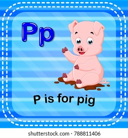 vector illustration of Flashcard letter P is for pig