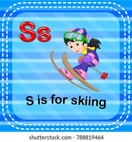 Vector Illustration Flashcard Letter S Skiing Stock Vector (Royalty ...