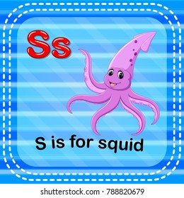 vector illustration of Flashcard letter S is for squid