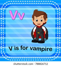 vector illustration of Flashcard letter V is for vampire