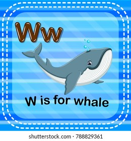 vector illustration of Flashcard letter W is for whale