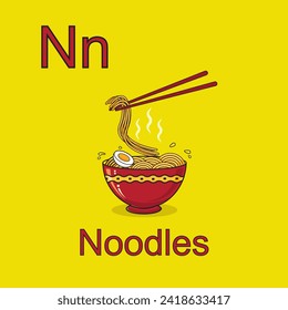 Vector illustration of flashcards noodles for learning alphabet kids in school