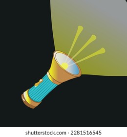 Vector illustration Flashlight icon. illustration, Flashligh emoticon,рocket electric flashlighta dark background. Color silhouette. Side view. Template for social media posts, stories, banners 
