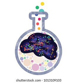 vector illustration of flask with brain and bubbles for creativity and innovation laboratory concepts