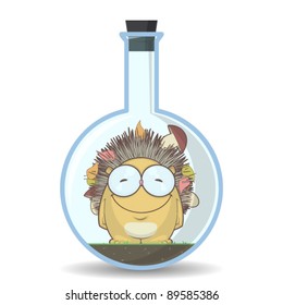 vector illustration of flask with cartoon hedgehog. EPS10