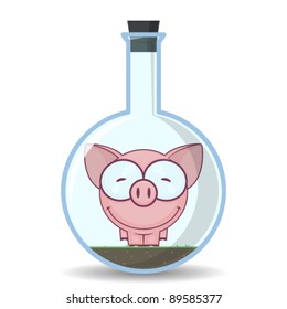 Vector illustration of flask with cartoon pig.  EPS10