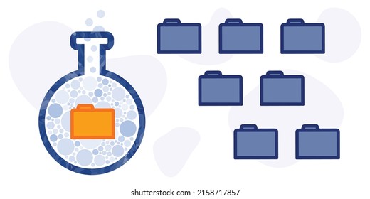ilustración vectorial del matraz y las carpetas para crear nuevos documentos y tecnologías digitales