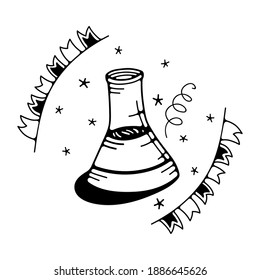 Vector illustration with flask. Isolated on a white background. Cute doodle illustrations.