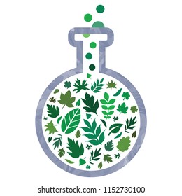 vector illustration of flask with leaves inside for success plant based formula research or agricultural problems investigation concept