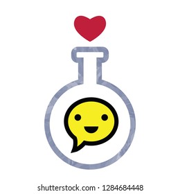 vector illustration of flask smile face and heart for happiness and love formula concept 