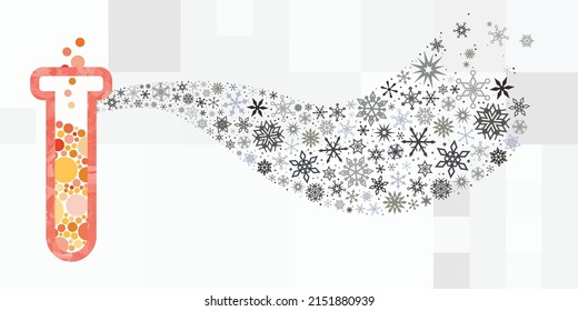 vector illustration for flask and snow for cryopreservation process and freezing biological material