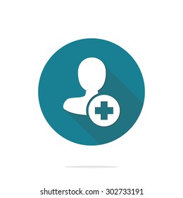Vector illustration of flat add user action and web interface icon.  Could be used as menu button, user interface element template, badge, sign, symbol, company logo