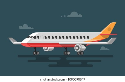 Vector illustration of flat aircraft. Colorful illustration.