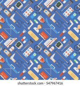 Vector illustration of flat ambulance seamless pattern