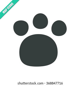 Vector illustration flat animal paw icon. Could be used as menu button, user interface element template, badge, sign, symbol, company logo