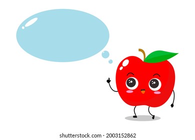 Vector illustration of a flat apple character with cute explaining expression isolated on white background, simple minimal style, fresh fruit for mascot, emoticon