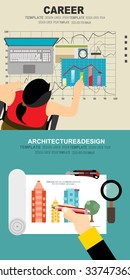 Vector illustration. Flat architectural project.Architecture and design. Business analysis and planning, consulting,career, team work. Concepts web banner and printed materials.