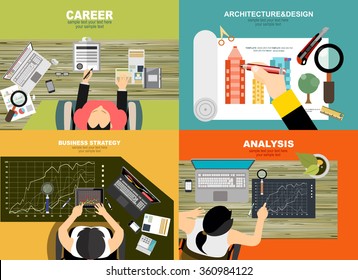 Vector illustration. Flat architectural project.Architecture and design. Business analysis and planning, consulting,career, team work. Concepts web banner and printed materials.