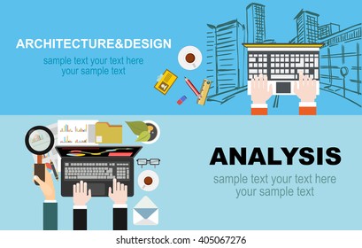 Vector illustration. Flat architectural project.Architecture and design. Business analysis and planning, consulting,career, team work. Concepts web banner and printed materials.