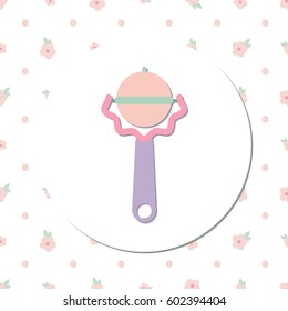 Vector illustration of flat baby beanbag with flowers background. Baby toy.
