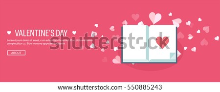 Vector illustration. Flat background with book. Love, hearts. Valentines day. Be my valentine. 14 february.