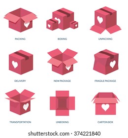 Vector illustration. Flat background with box. Love, hearts. Valentines day. Be my valentine. 14 february.  Message.