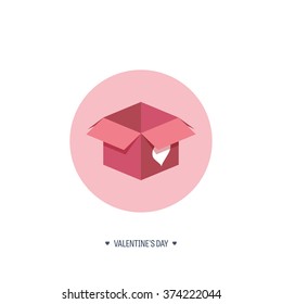 Vector illustration. Flat background with box. Love, hearts. Valentines day. Be my valentine. 14 february.  Message.