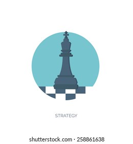 Vector illustration of flat background with chess, business and company strategy. Development and planning. Management.
