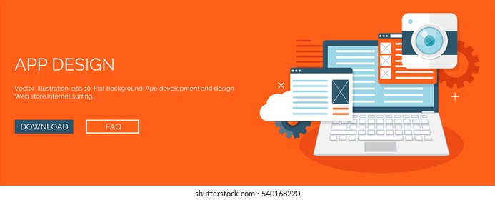 Vector illustration. Flat background. Coding, programming. SEO. Search engine optimization. App development, creation. Software, program code. Web design.